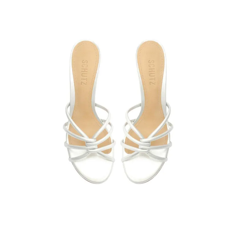 Schutz Slide Slippers 7.6cm Women's Silver-4