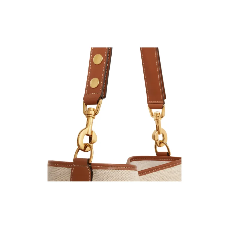 CELINE Fabric With Calfskin Hand Bucket Bag, Shoulder Bag Women's Natural & Tan-4