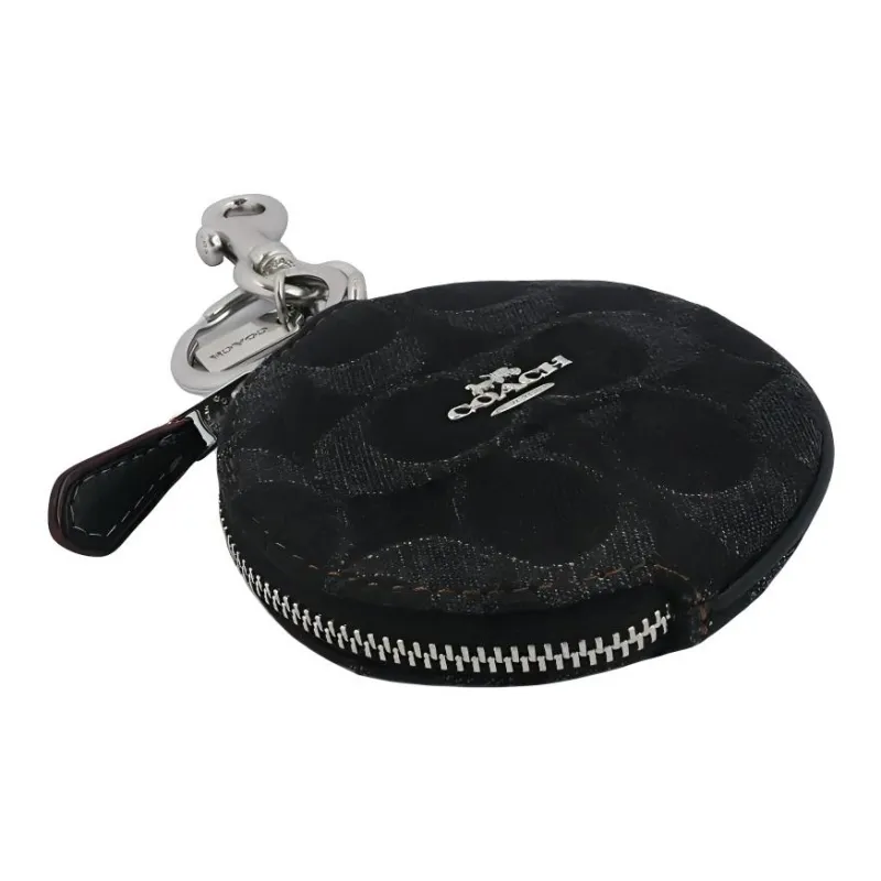 COACH Denim With Smooth Leather Coin Purse Mini Unisex Black-4