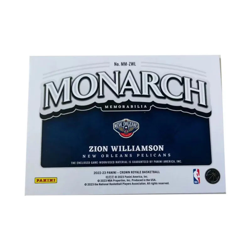 PANINI Zion Williamson 22 23 Pelican Crown Jersey Material Star Card Pass Sports Cards 1 Pc-1