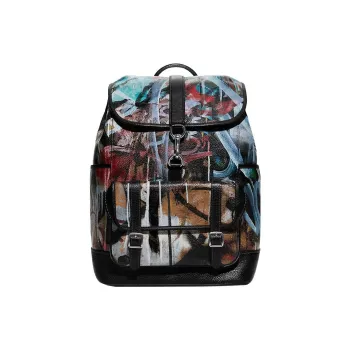 COACH MINT+SERF Collaboration Carriage Natural Pebbled Leather Backpack Large Size Men's Black