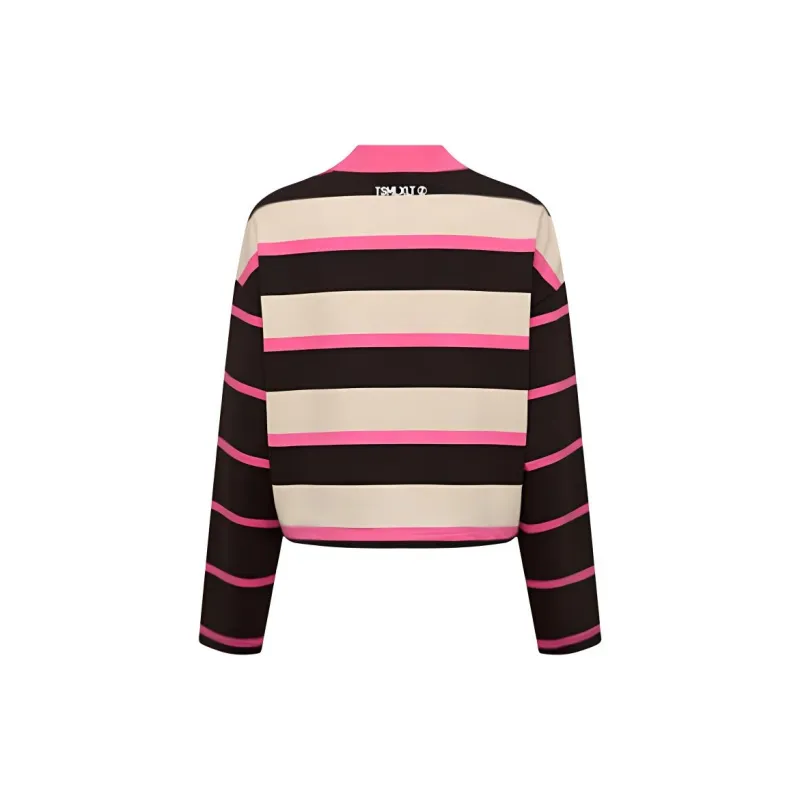 TSMLXLT Polo Shirt Women's Pink Stripes-1