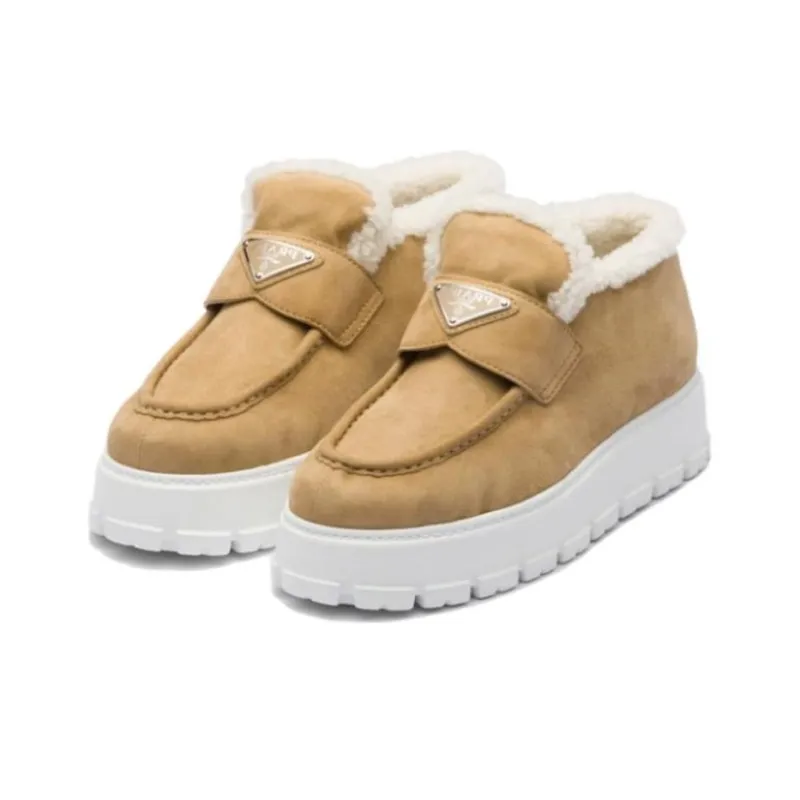 PRADA Triangle-logo Shearling Loafers-2