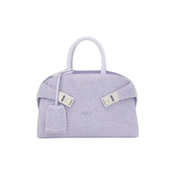 FERRAGAMO Crystal Embellished Calfskin Shoulder Bag Crossbody Bag Handbag Small Size Women's Purple