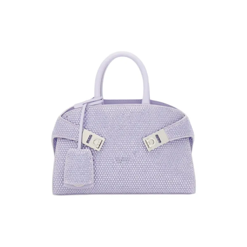 FERRAGAMO Crystal Embellished Calfskin Shoulder Bag Crossbody Bag Handbag Small Size Women's Purple-0
