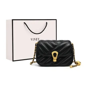 VINEY Cow Leather Crossbody Bag, Shoulder Bag, Small Square Bag Small Size Women's Black