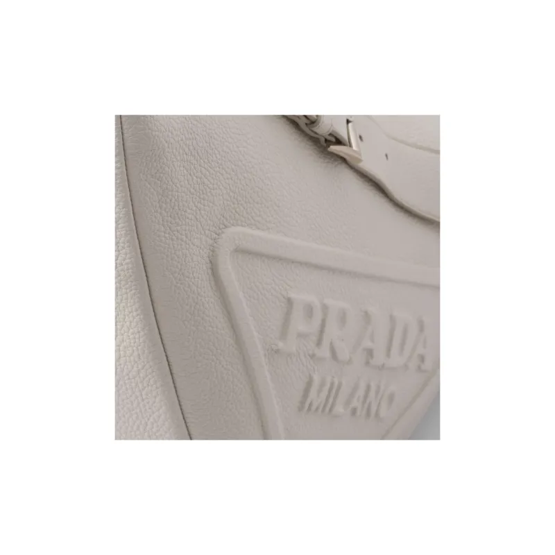 PRADA Triangle Leather Triangle Bag Shoulder Bag Crossbody Bag Men's Chalk White-3