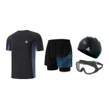 Black Blue Four-Piece Set (Swimsuit+Swimming Trunks+Swim Goggles+Swimming Cap)