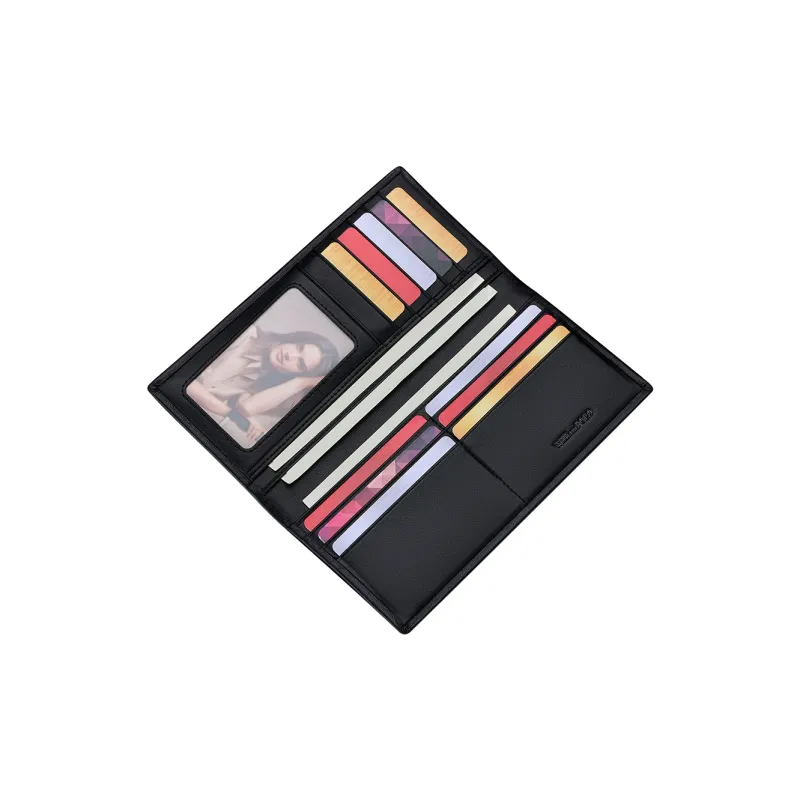 WilliamPOLO Cow Leather Multiple Card Slots Long And Short Wallet Men's Black-6