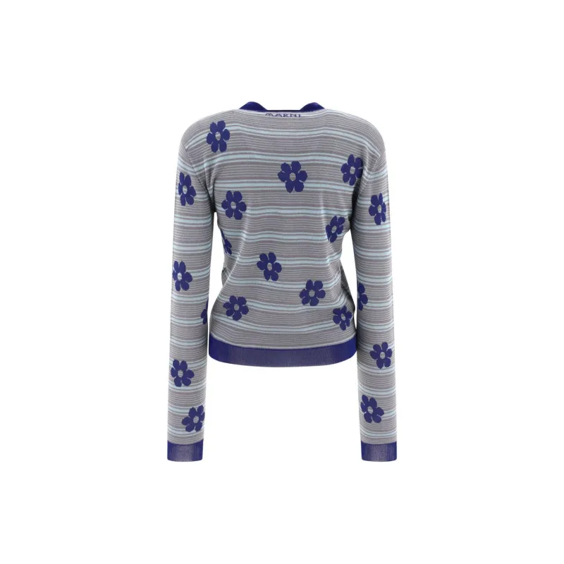 MARNI Striped Flowers Long Sleeve Polo Neck 'Mazarine Blue'-1