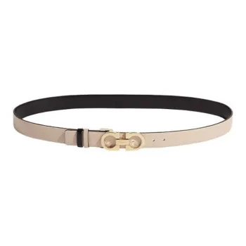 FERRAGAMO Brand Logo Leather Belts Women's Beige Width  2.5CM