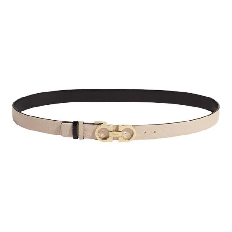 FERRAGAMO Brand Logo Leather Belts Women's Beige Width  2.5CM-0