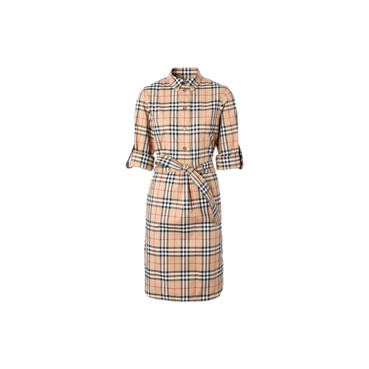 Burberry Vintage Checked Tie Waist Shirt Dress POIZON