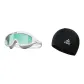 White/Mint Green Large Frame Swim Goggles+Swimming Cap