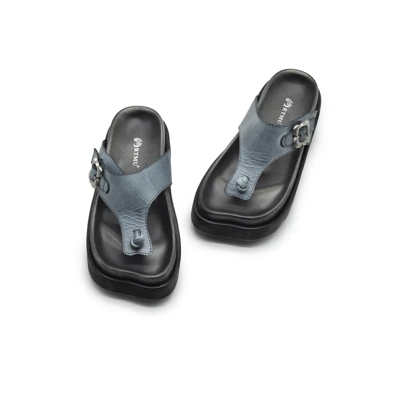 ARTMU Rubber Sole Odor Resistant Abrasion Resistant Flip Flops Women's Light Blue-3