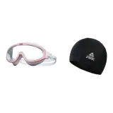White/Pink Large Frame Swim Goggles+Swimming Cap