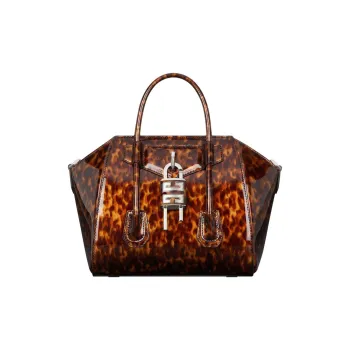 GIVENCHY Turtle Shell Pattern Patent Leather Shoulder Bag Crossbody Bag Handbag Mini Women's Black Umber