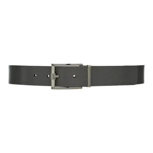 FERRAGAMO Badge Letter Pin Buckle Calfskin Leather Belts Men's Gray Width: 4cm