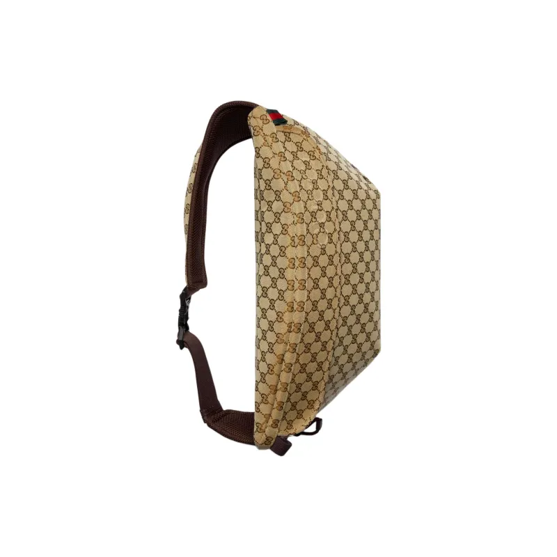 GUCCI Original GG Canvas Bag, Crossbody Fanny Pack Large Size Men's Brown-5