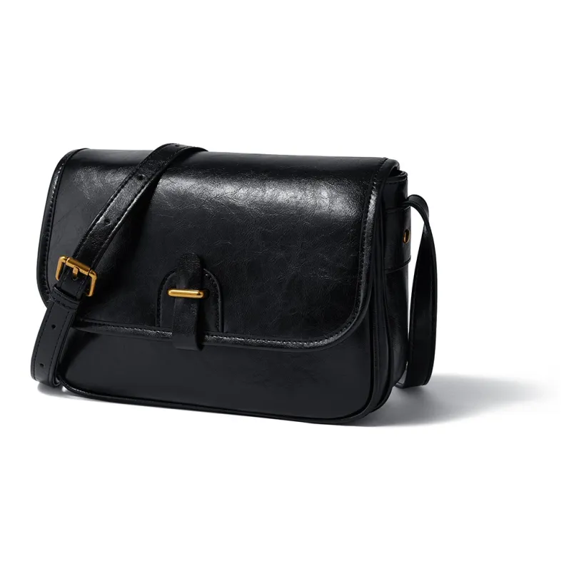 RED DRAGONFLY Split Cow Leather Shoulder Bag, Crossbody Bag Regular Women's Black-1