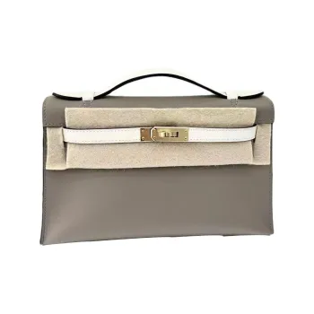 HERMES Mini Kelly Generation 1 Swift Leather Kelly Bag Handbag Mini Women's Asphalt Gray & Cream White
