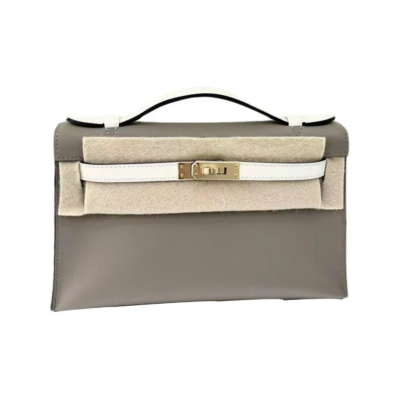 HERMES Mini Kelly Generation 1 Swift Leather Kelly Bag Handbag Mini Women's Asphalt Gray & Cream White-0