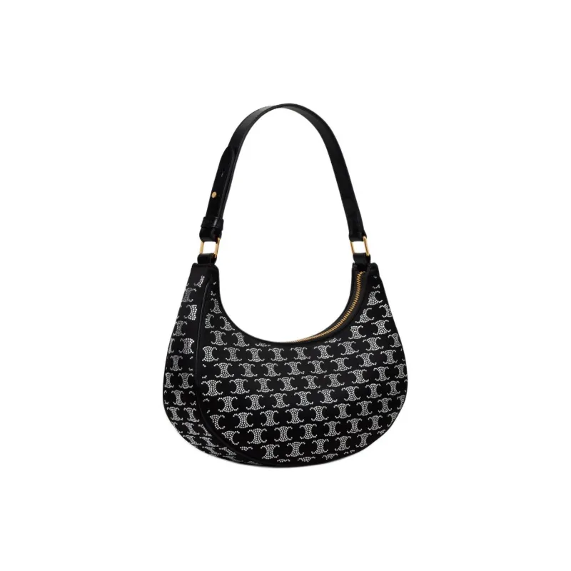 CELINE Diamond Embellished Silk Satin Handbag Shoulder Bag Women's Black-1
