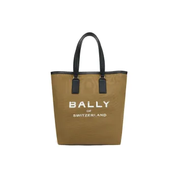 BALLY Cotton With Cow Leather Tote Bag Shopping Bag Handbag Women's Brown