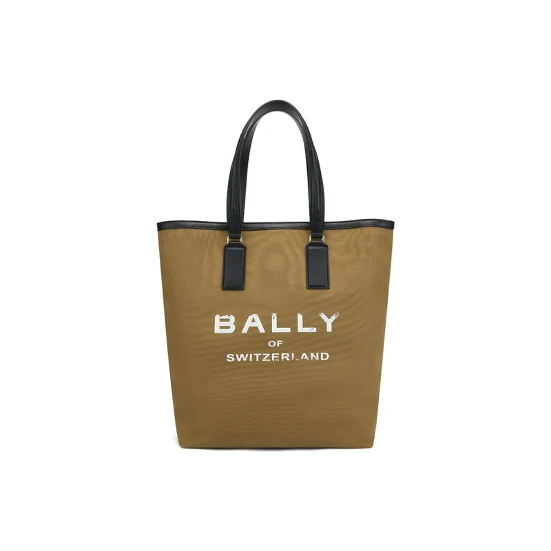 BALLY Cotton With Cow Leather Tote Bag Shopping Bag Handbag Women's Brown-0