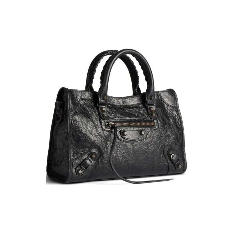Balenciaga Le City Small Bag In Black Arena Storico Lambskin Brass Hardware Black-2