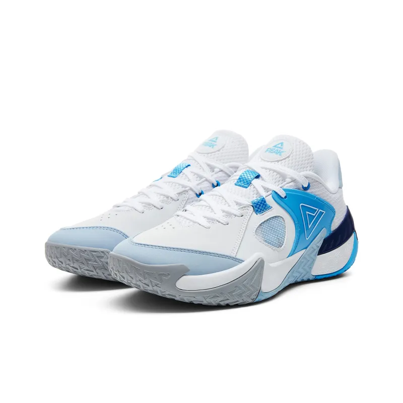 PEAK Basketball Shoes Men Low Top All White Sapphire Blue-2