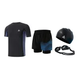 Black Blue Four-Piece Set (Swimsuit+Swimming Shorts+Swim Goggles+Swimming Cap)