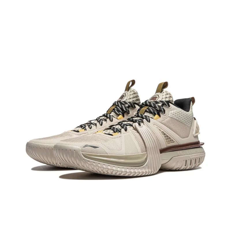 LiNing Cushioning Rebound Breathable Lightweight Mid Top Basketball Shoes Men's Khaki-3