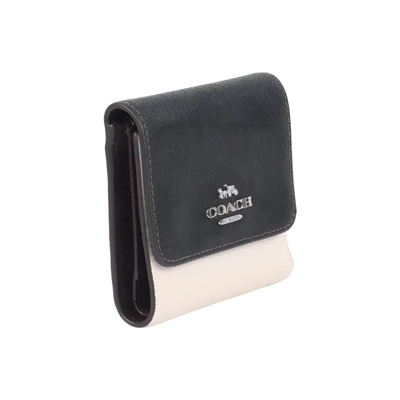 COACH Trifold Wallet Leather Card Holder Wallet Women's Black & White-3