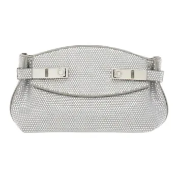 FERRAGAMO Calfskin With Suede Shoulder Bag, Crossbody Bag Trumpets Women's Silver
