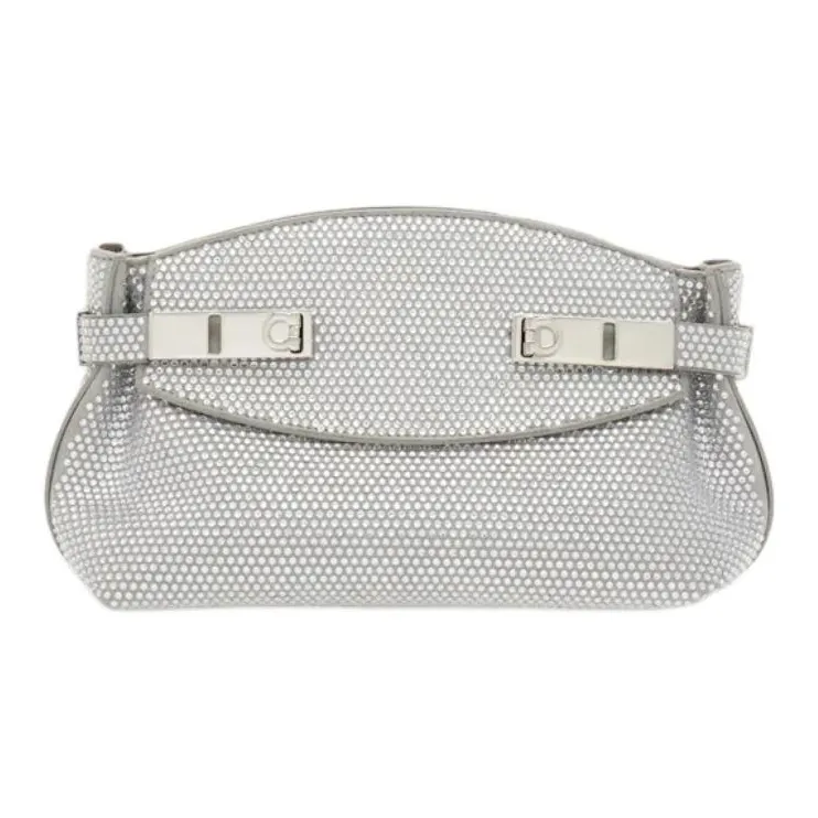 FERRAGAMO Calfskin With Suede Shoulder Bag, Crossbody Bag Trumpets Women's Silver-0