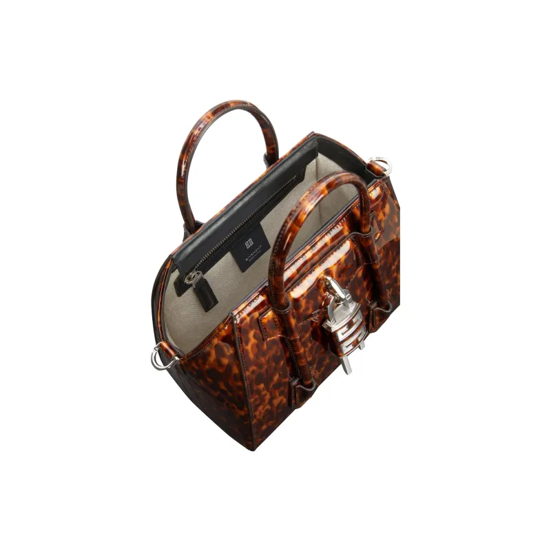 GIVENCHY Turtle Shell Pattern Patent Leather Shoulder Bag Crossbody Bag Handbag Mini Women's Black Umber-3