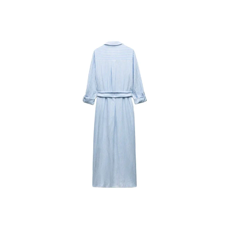 ZARA Long-Sleeved Dresses Women's Blue White-1