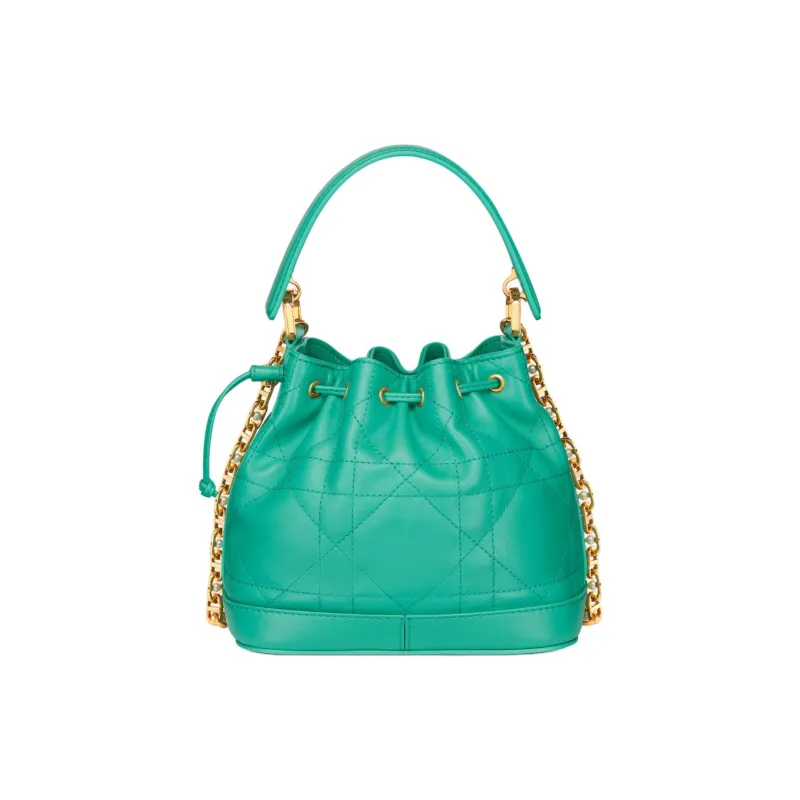 DIOR Wicker Pattern Cow Leather Bucket Bag Handbag Shoulder Bag Small Size Women's Sea Blue-3