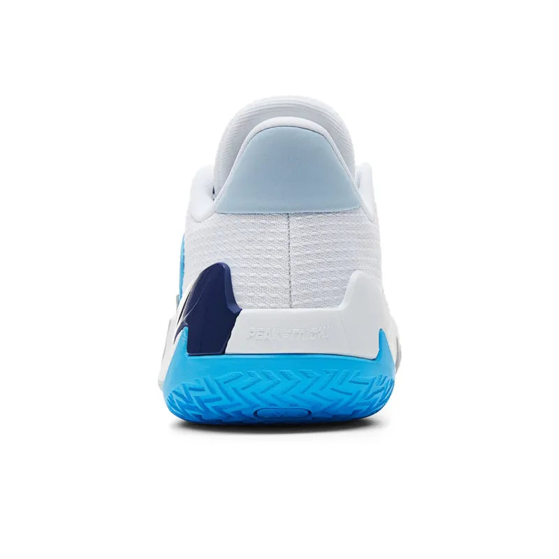 PEAK Basketball Shoes Men Low Top All White Sapphire Blue-4