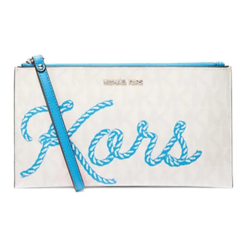 MICHAEL KORS Jet Set Travel Coated Canvas With Polyester Blend Clutch Large Size Women's Blue & White