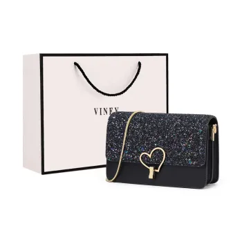 VINEY Cow Leather Shoulder Bag, Crossbody Bag, Small Square Bag Regular Women's Black/White