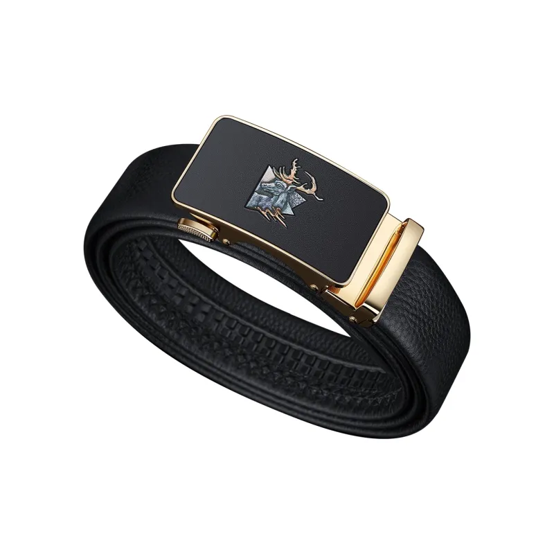 WilliamPOLO Cow Leather Leather Belts Men's Gold 3.5cm Width-2