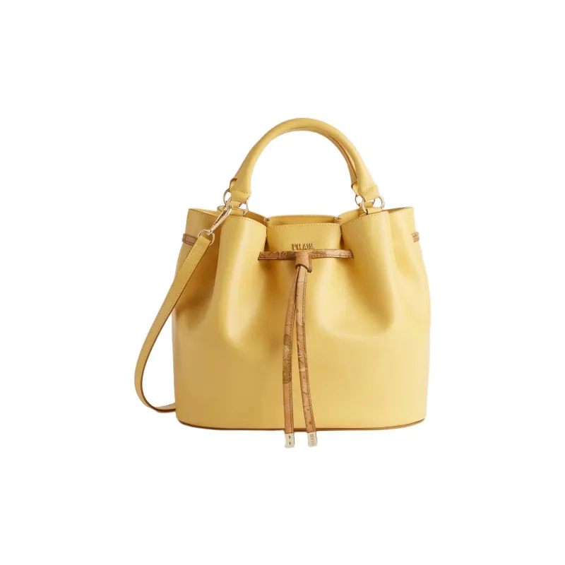 Alviero Martini Leather With Sheepskin Bucket Bag, Crossbody Handbag Women's Gold-0