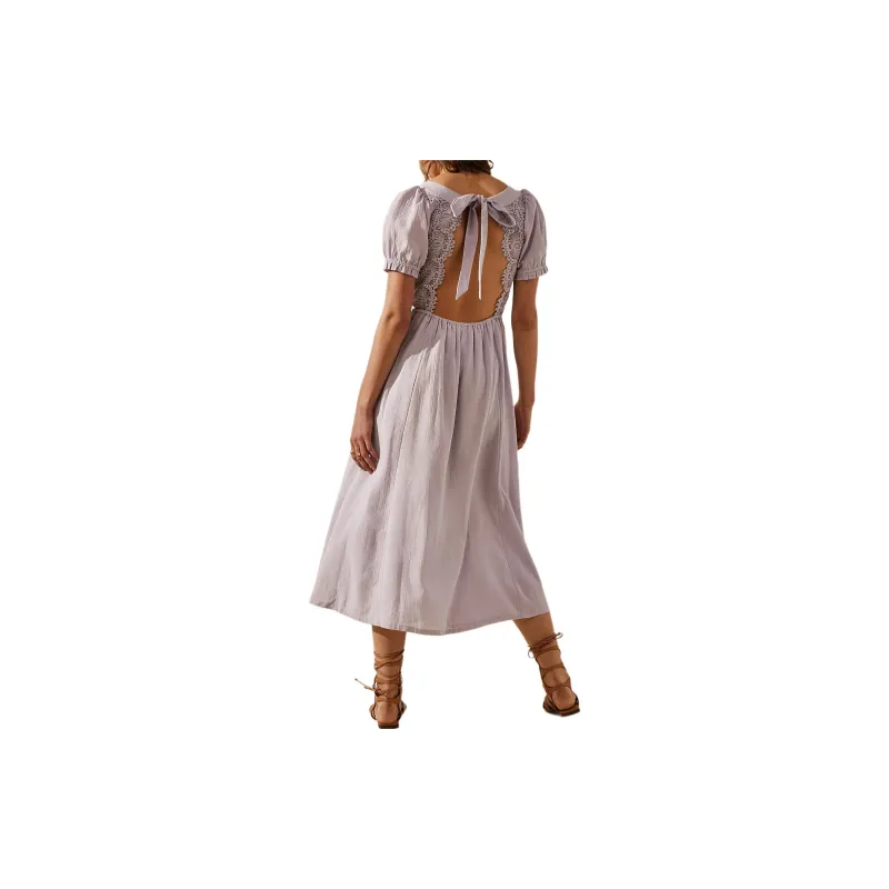 FREE PEOPLE All You Need Is Lace Midi Short-Sleeved Dresses Women's Lavender Blue-1