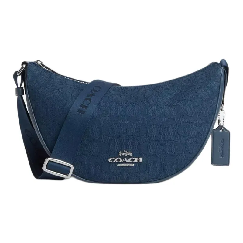 COACH Iconic Jacquard With Refined Calfskin Crossbody Bag, Shoulder Bag Tubas Women's Dark Color Denim Blue-0