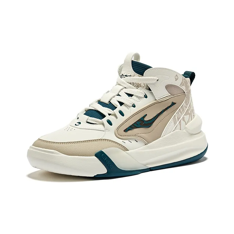 Erke Skateboard Shoes Men Mid Top Microcrystal White Light Linen-2