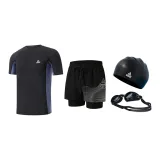 Black Silver Four-Piece Set (Swimsuit+Swimming Shorts+Swim Goggles+Swimming Cap)