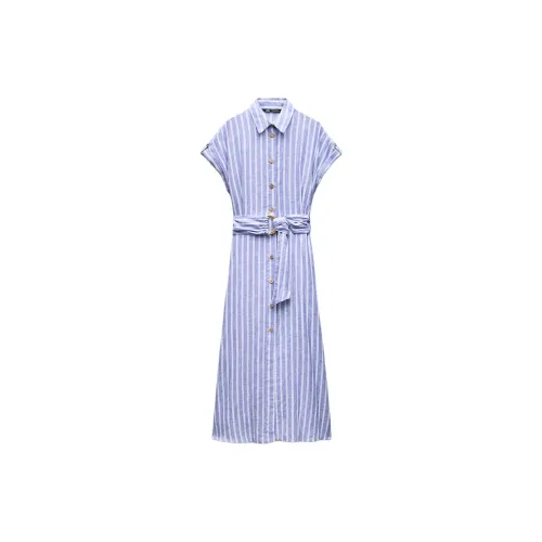 ZARA Short-Sleeved Dresses Women's Blue/White