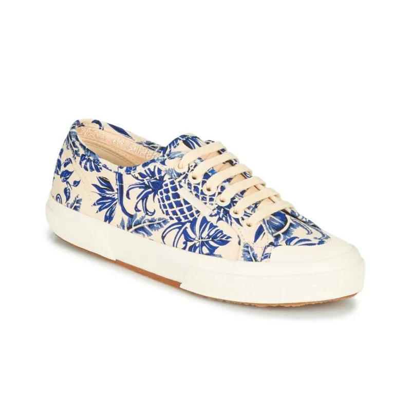 SUPERGA Slip Resistant Low Top Skateboard Shoes Women's Beige Blue-6